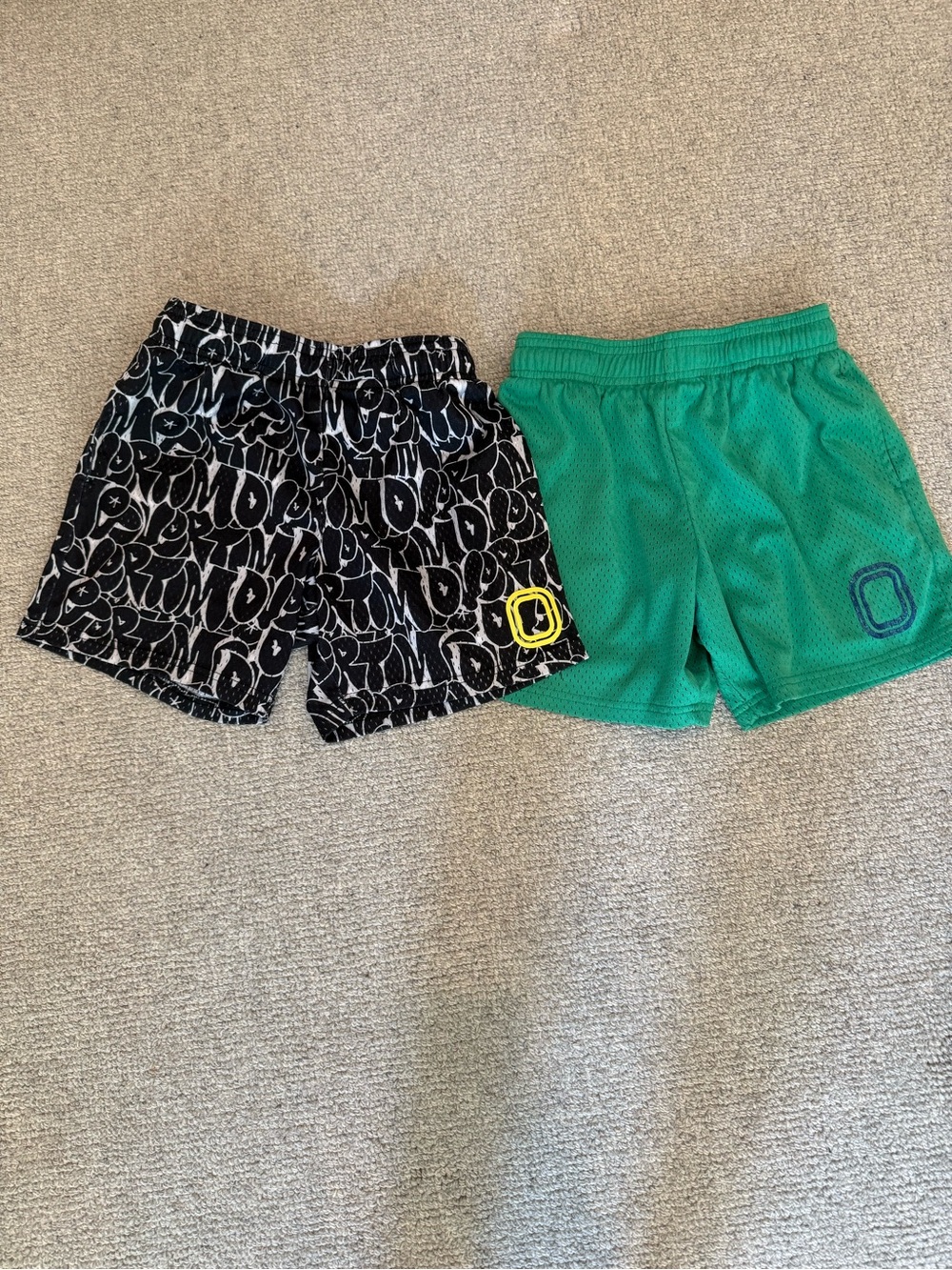Kids Overtime Green Athletic Shorts & Black Patterned Shorts - 2 Pack
